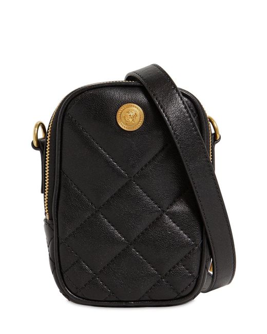 Versace Black Mini Quilted Leather Crossbody Bag for men