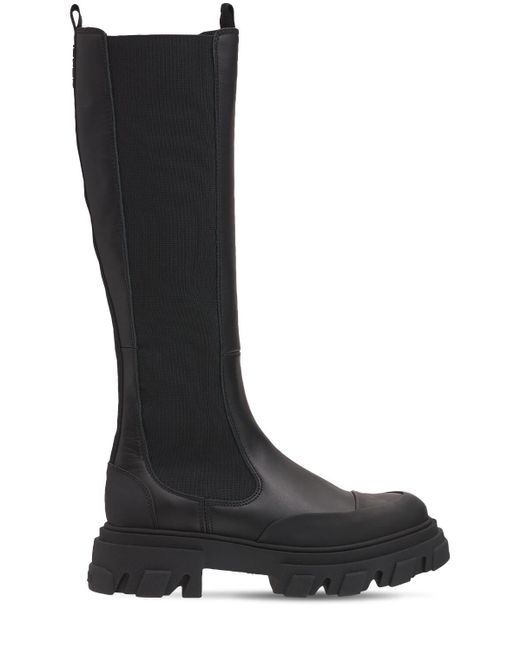 Ganni 50mm Tall Leather Chelsea Combat Boots in Black Lyst