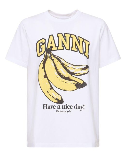 Ganni White Banana Basic Jersey Relaxed T-shirt
