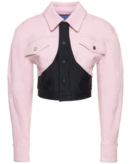 Mugler Pink Two-tone Denim Cropped Jacket