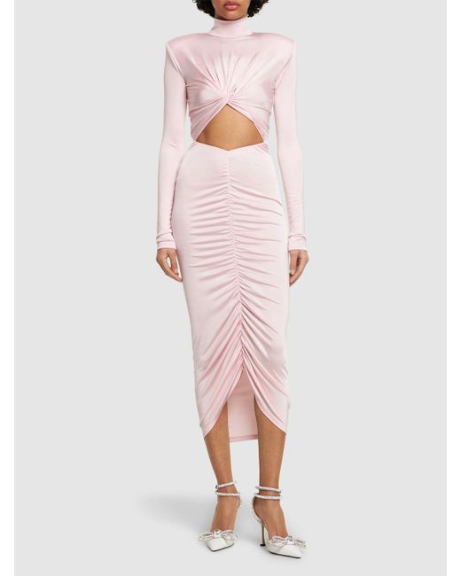 ANDAMANE Pink Kim Stretch Jersey Cutout Midi Dress