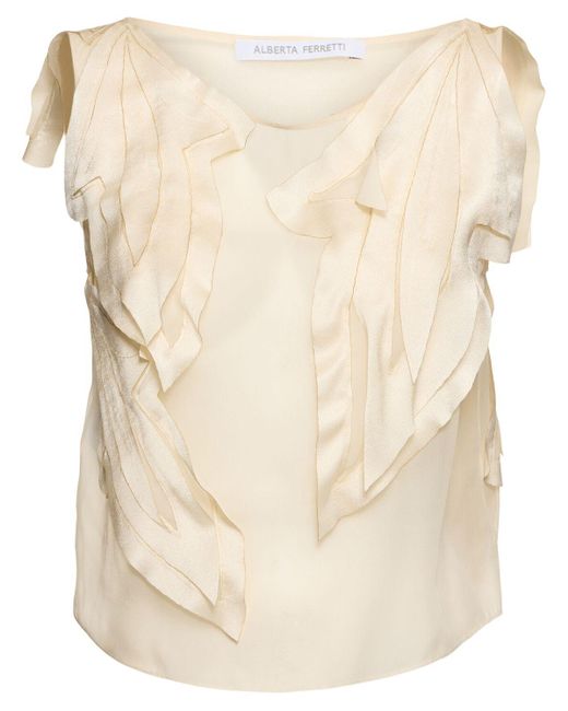 Alberta Ferretti シルクブレンドオーガンザトップス Natural