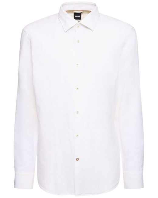 Camisa de lino y algodón Boss de hombre de color White