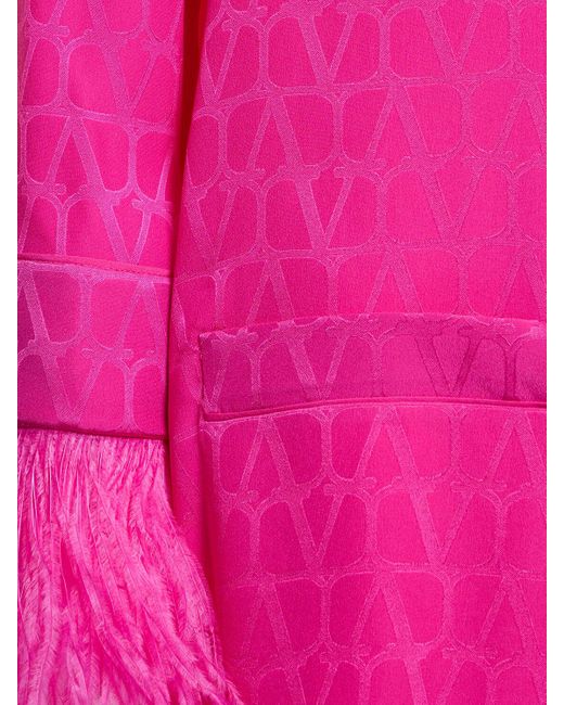 Valentino Pink Logo Jacquard Silk Shirt W/feathers