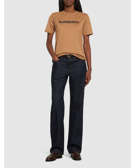 Camiseta de algodón con logo estampado Burberry de color Natural