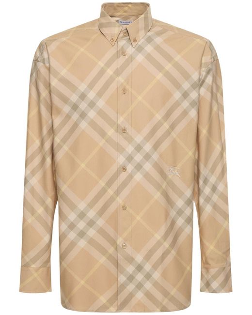 Camicia in cotone check con logo di Burberry in Natural da Uomo