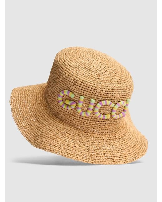 Gucci Metallic Raffia Hat With Logo