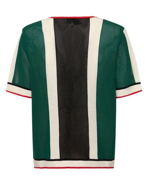 Casablancabrand Green Striped Cotton Crochet S/s Shirt for men