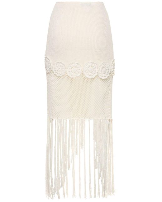 WeWoreWhat White Fringed Crochet Cotton Blend Sarong