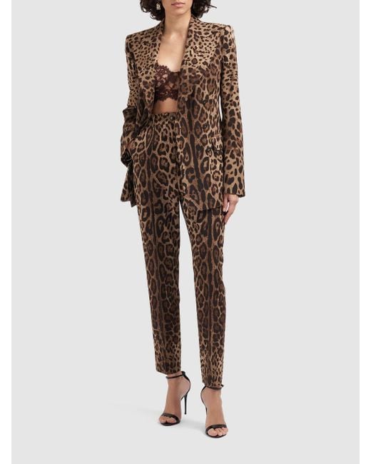 Pantalon droit imprimé léopard taille haute Dolce & Gabbana en coloris Brown