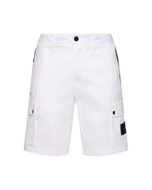 Stone Island White Cargo Shorts for men