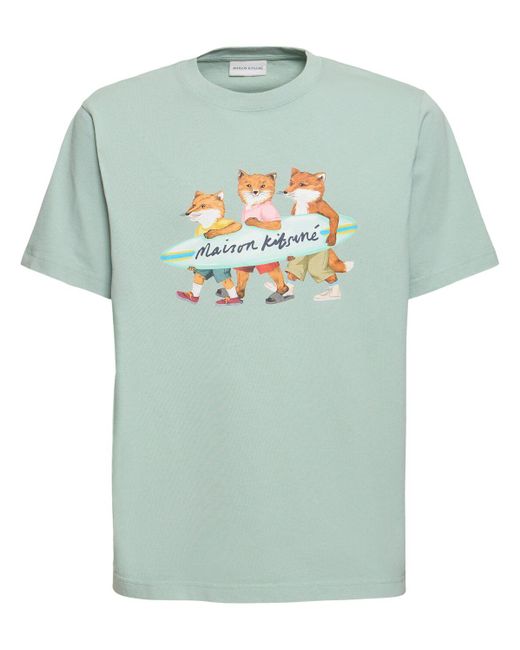 T-shirt en coton surfing foxes Maison Kitsuné pour homme en coloris Green
