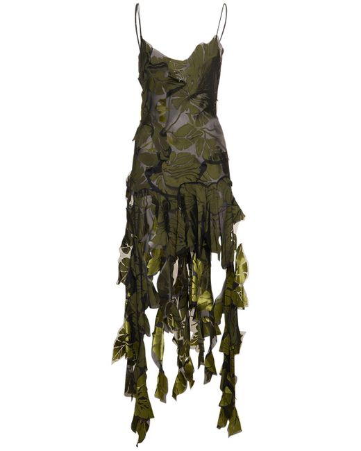 Acne Green Patchwork Satin Midi Dress
