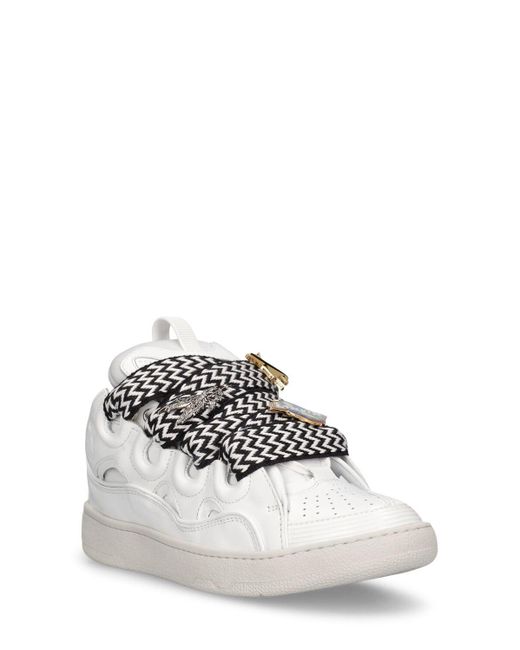 Sneakers en cuir avec pin's curb Lanvin en coloris White