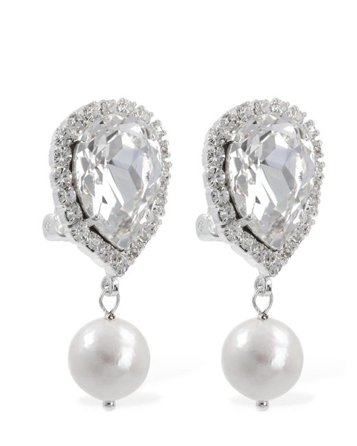 Magda Butrym White Crystal & Pearl Drop Earrings