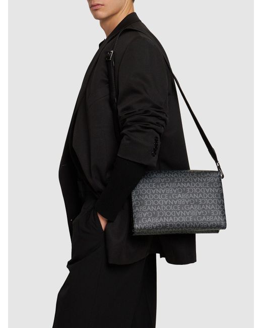 Dolce & Gabbana Black Logo Jacquard Messenger Bag for men