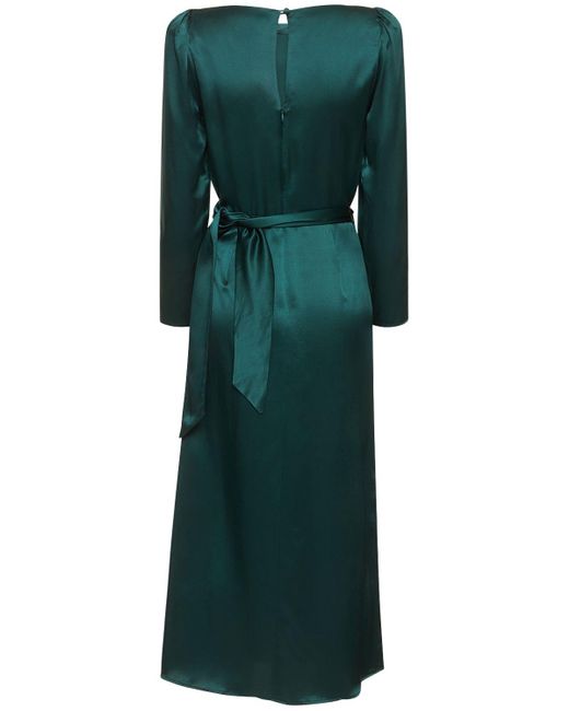 Reformation Green Cassis Silk Satin Long Sleeve Midi Dress