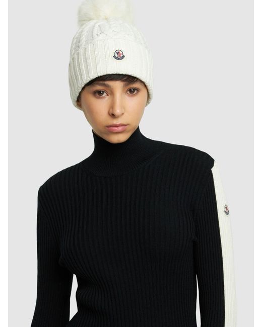 Moncler Natural Cable-knit Wool And Cashmere Beanie