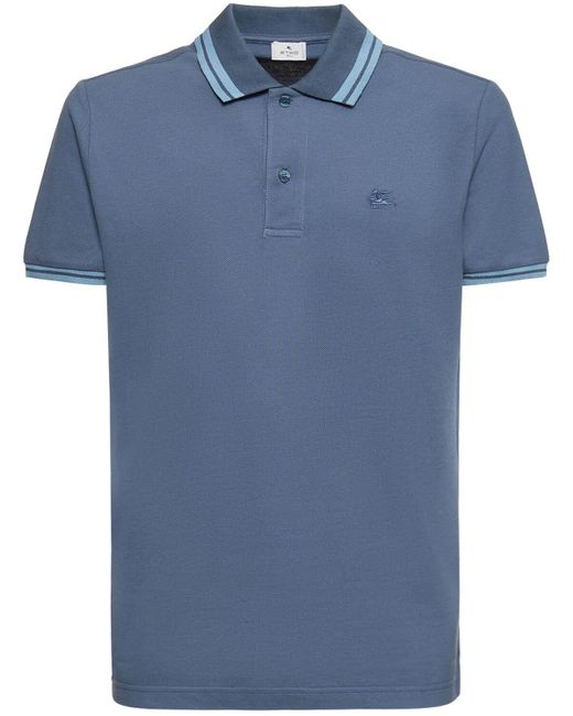 Polo en coton à logo Etro pour homme en coloris Blue