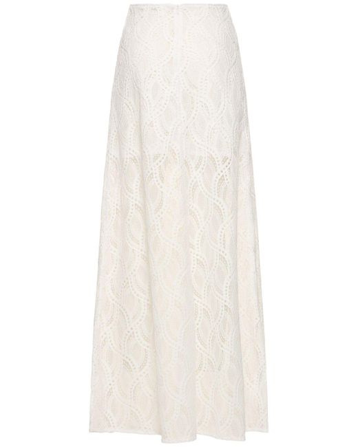 Ermanno Scervino White Embroidered Lace High-rise Long Skirt