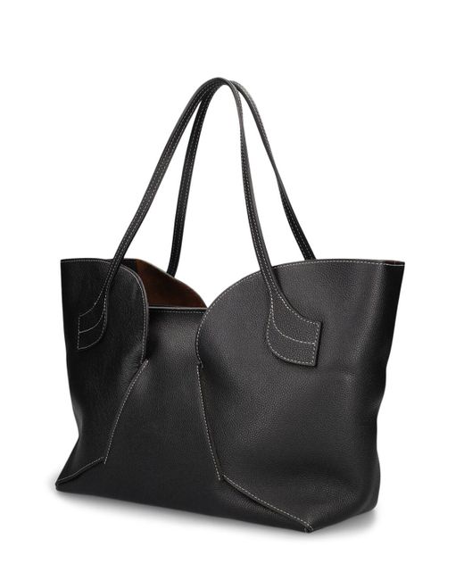 Hereu Black Large Sepal Distressed Leather Tote Bag
