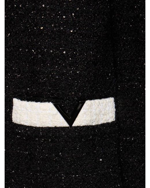Valentino Black Tweed Lurex Caban Collarless Jacket