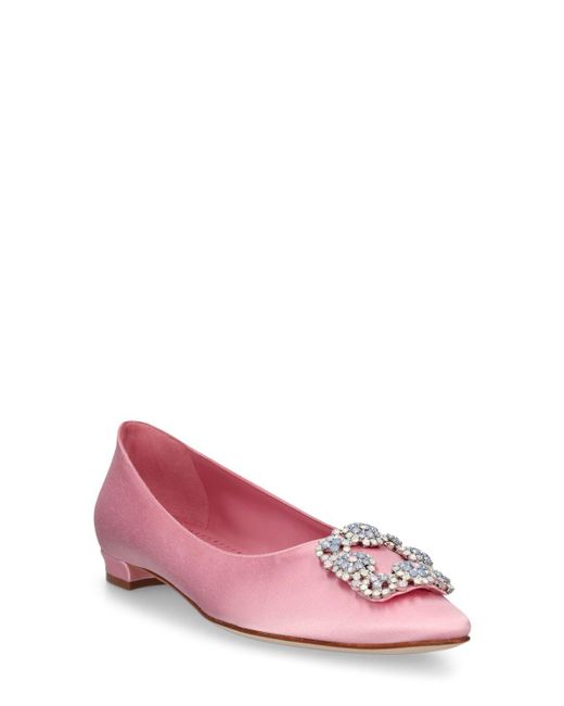 Zapatos planos de satén 10mm Manolo Blahnik de color Pink