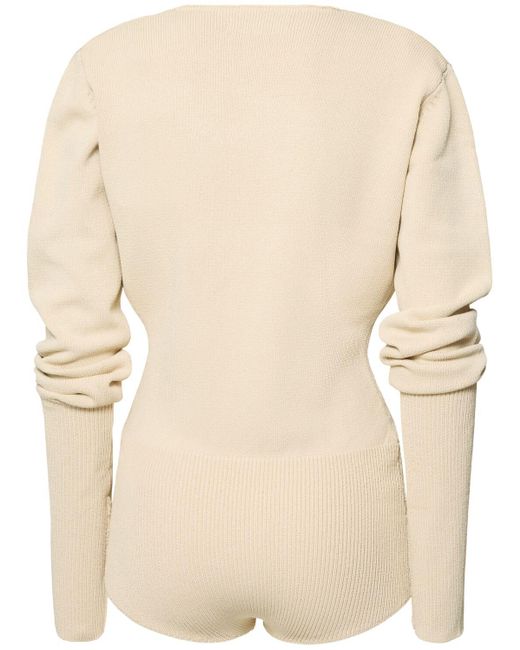 Entire studios Natural Deep V-Neck Long Sleeve Knit Bodysuit