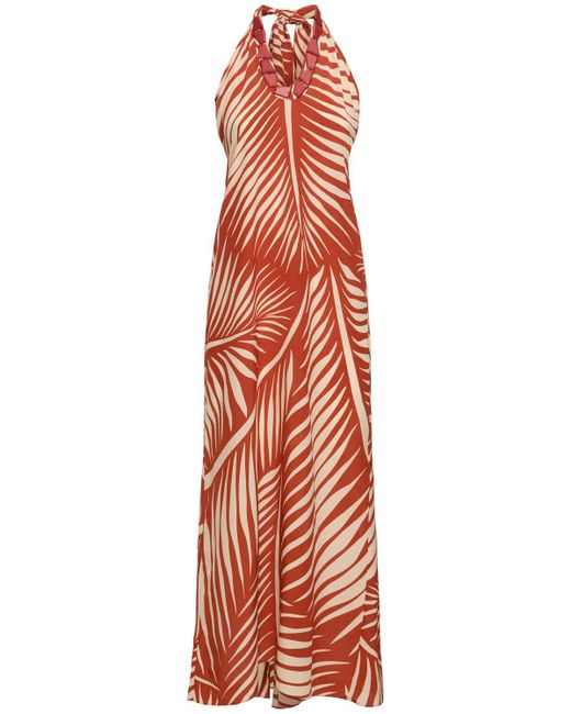 Johanna Ortiz Red Printed Silk Crepe Long Dress