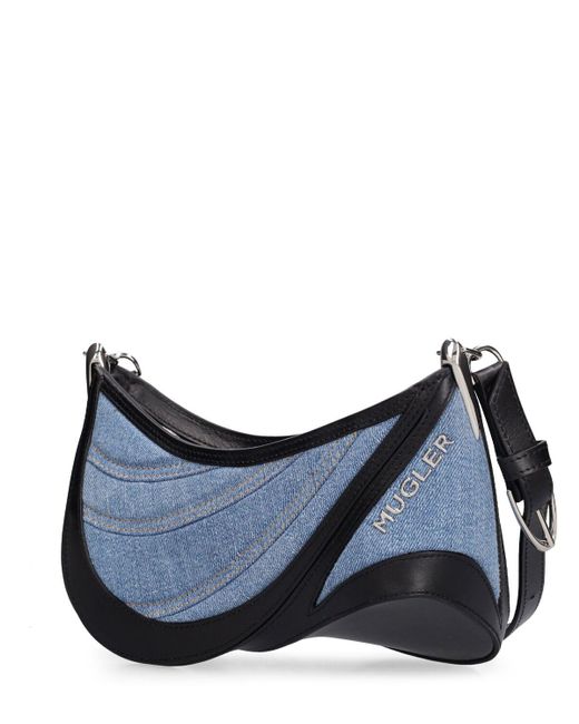 Mugler Blue Spiral Curve Leather & Denim Bag