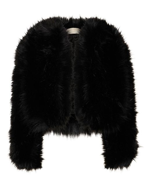 Elie Saab Black Faux Fur Crop Jacket