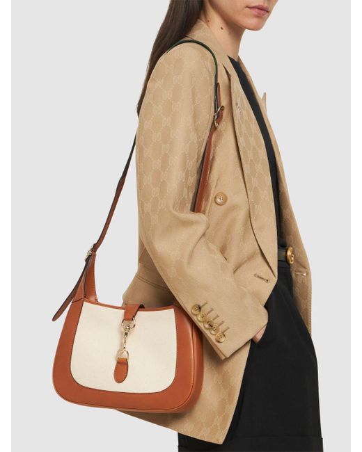 Gucci Brown Small Jackie Canvas Shoulder Bag