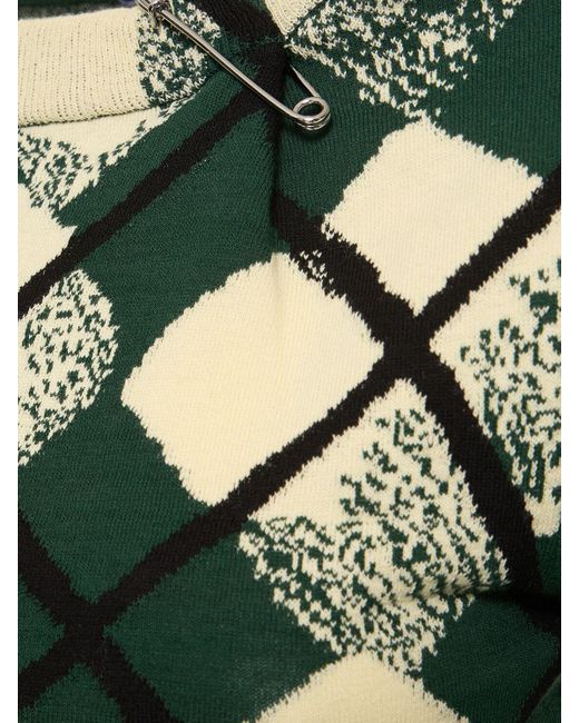Burberry Green Check Cotton Knit Long Sleeve Sweater