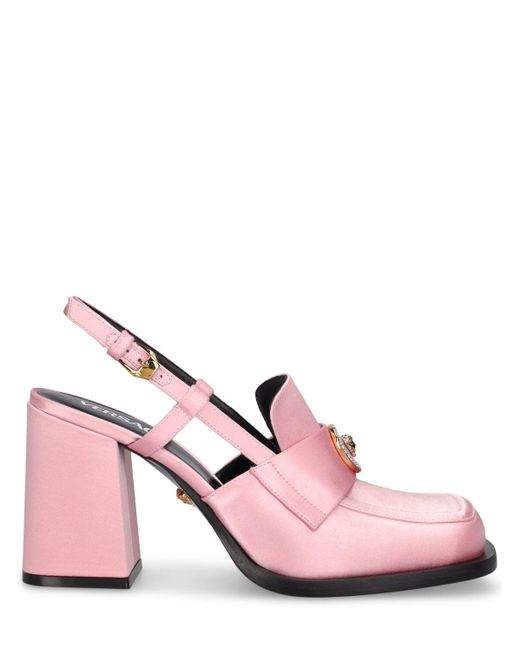 Zapatos destalonados de satén 85mm Versace de color Pink