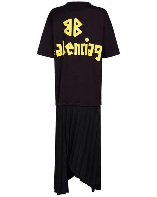 Robe t-shirt en matière technique à plis Balenciaga en coloris Black
