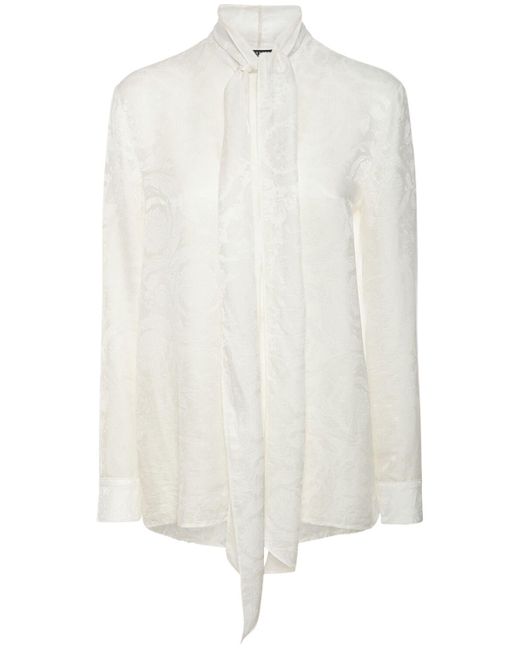 Versace White Hemd Aus Seidenmischjacquard "barocco"