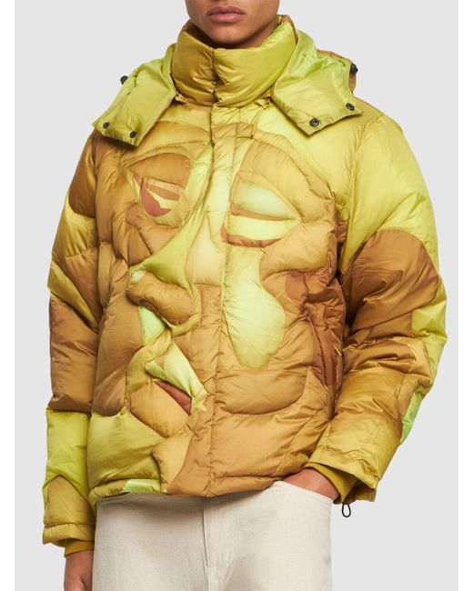 Kidsuper Yellow Kissing Wave Print Hooded Down Jacket for men
