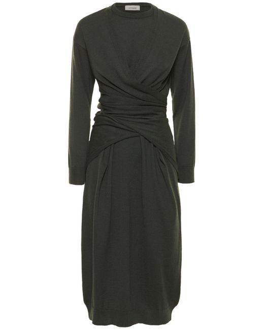 Lemaire Wool Blend Midi Wrap Dress in Black | Lyst