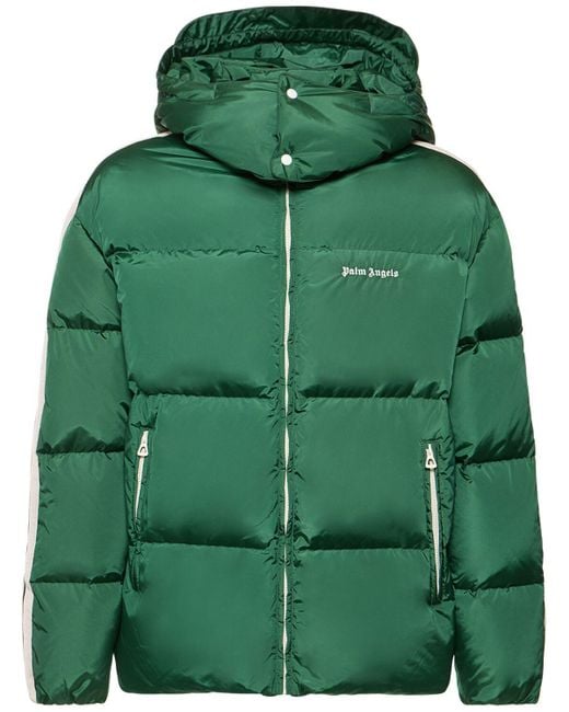 Palm Angels Green Hooded Nylon Down Track Jacket for men