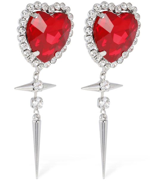 Alessandra Rich Red Heart Earrings W/ Spikes