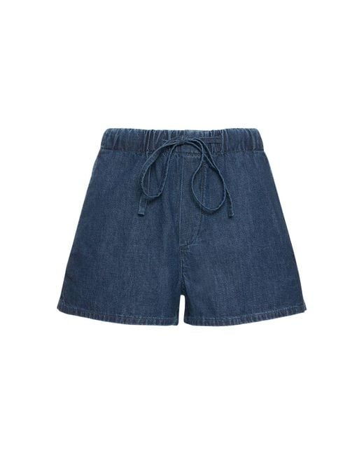 Valentino Blue V Logo Denim Chambray Mini Shorts