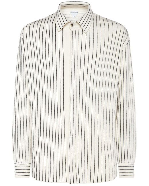 Bottega Veneta White Pinstripe Knitted Linen Shirt for men