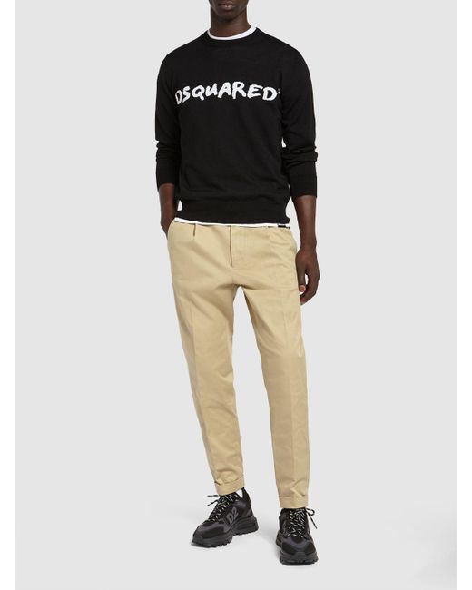 DSquared² Natural Pleated Stretch Cotton Pants for men