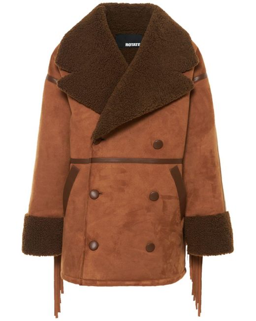 ROTATE BIRGER CHRISTENSEN Brown Aaronisha Faux Shearling Fringes Coat