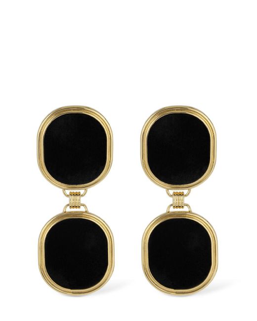 Saint Laurent Black Brass Twin Square Earrings