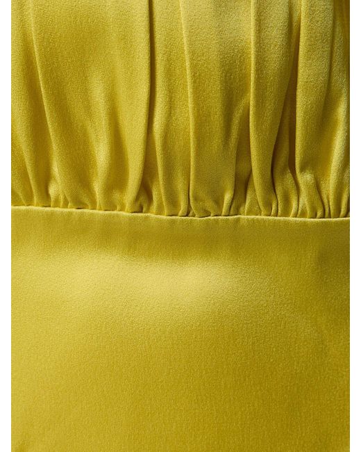 Jil Sander Yellow Sleeveless Gathered Satin Midi Dress