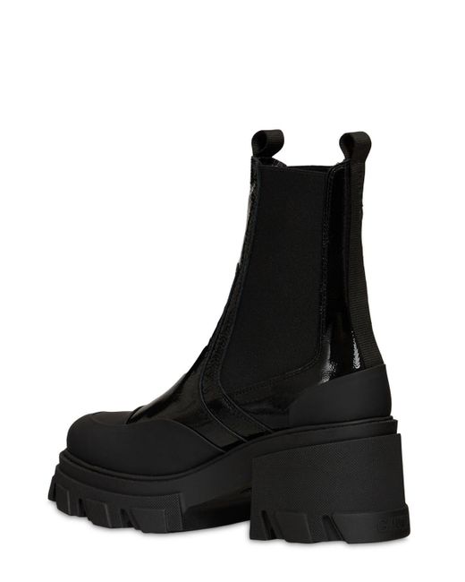 Ganni 85mm Naplack Leather Combat Boots in Black - Lyst
