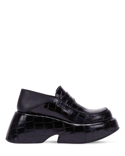 Loewe Black 80mm Croc Embossed Leather Wedge Loafers