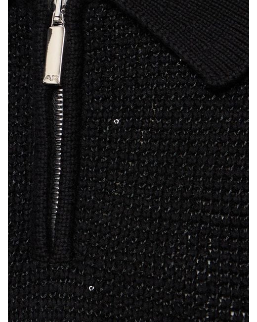 Alessandra Rich Black Polohemd Aus Baumwollmischstrick Mit Pailletten
