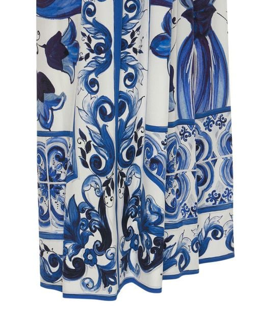 Dolce & Gabbana Blue Printed Silk Charmeuse Wide Leg Pants